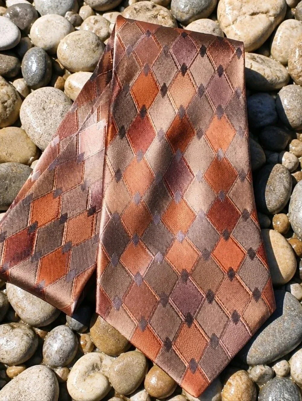 Murano Copper and Brown Diamond-Pattern Tieurano Extra Long Silk Tie (1130)